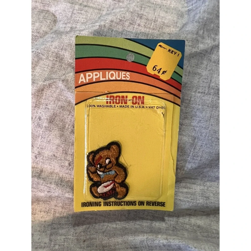 Vintage Iron On Applique Rainbow Novelty Co. Drumming Bear new old stock 80's